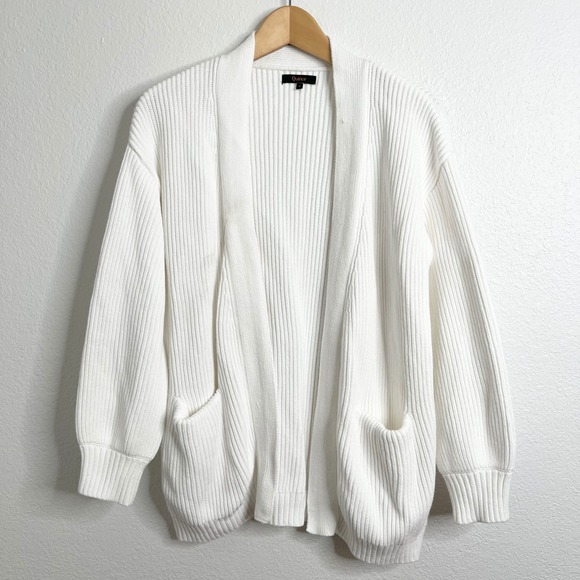 Quince Sweaters - Quince Ribbed Knit Open Front Cardigan White Organic Cotton Size‎ S